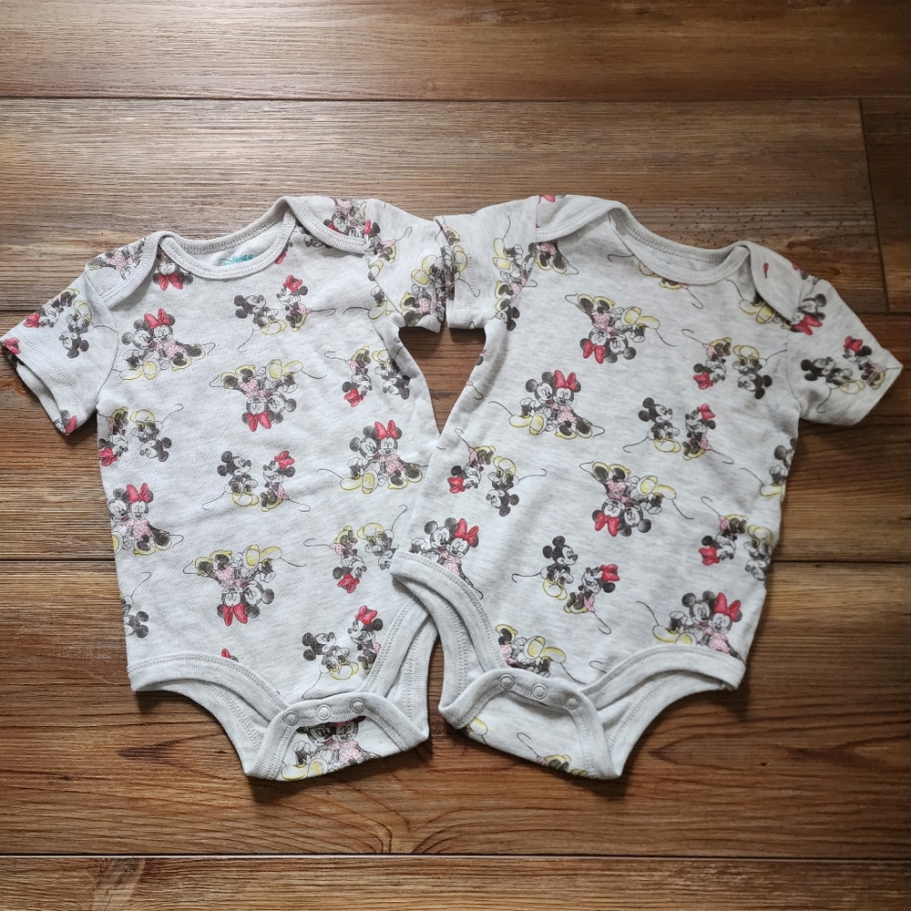 Disney Mickey & Minnie Baby One-Piece Bodysuit 2-Pack 6-9 Months